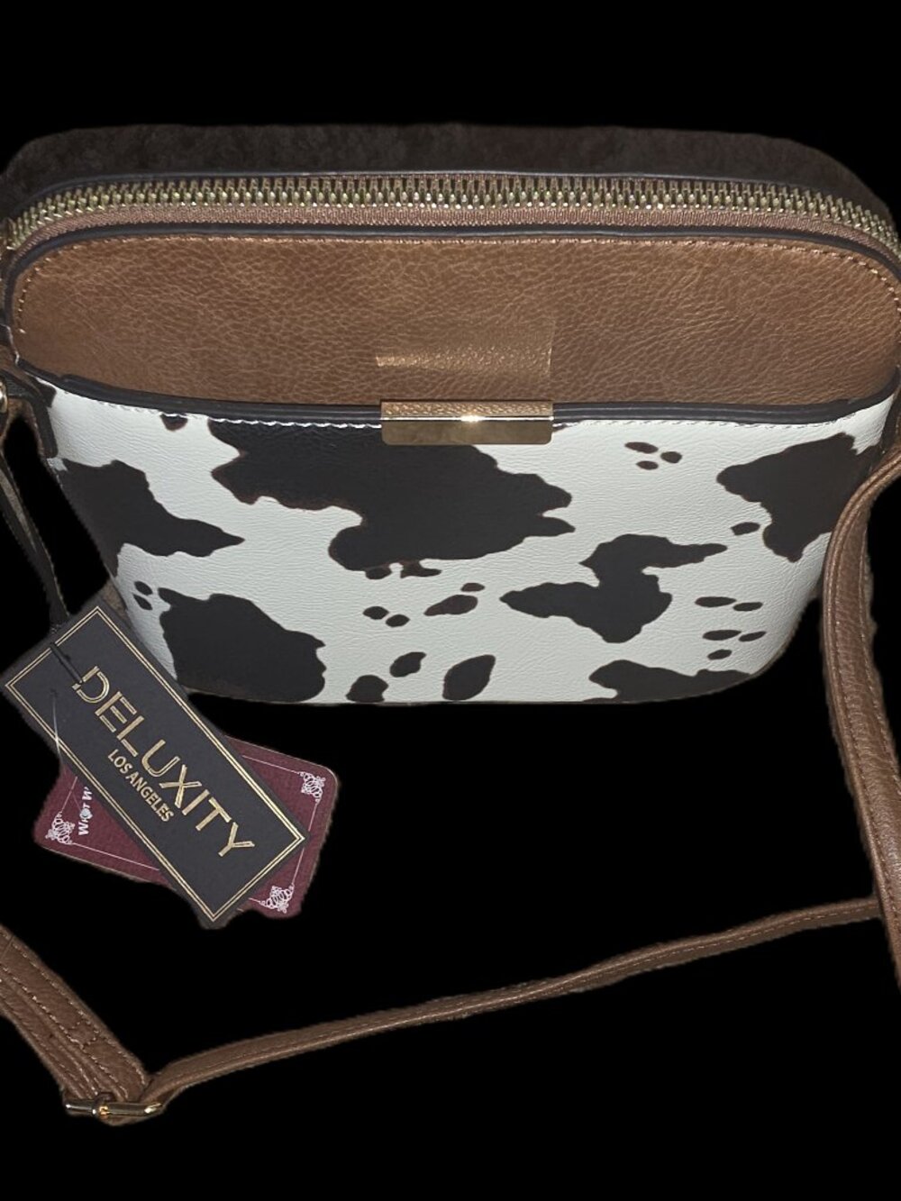 "COWHIDE" look Black White Brown Faux Leather Women's Crossbody Purse NWT